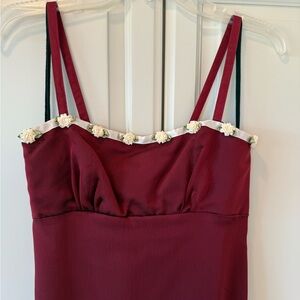 NWT Burgundy  Dress trimmed with Ivory Baby Roses Trim. Size Small - 4.